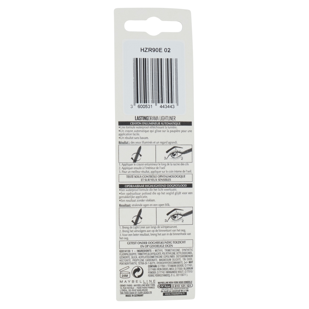 Maybelline New York Matita Occhi Master Drama Lightliner Illuminante a Lunga Tenuta, Black